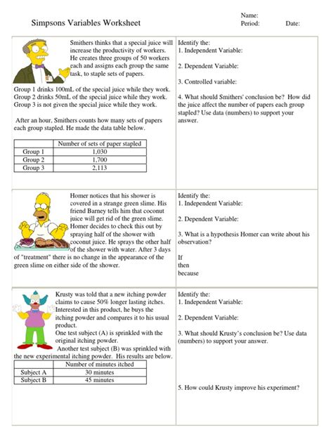 dependent and independent variables practice problems worksheets